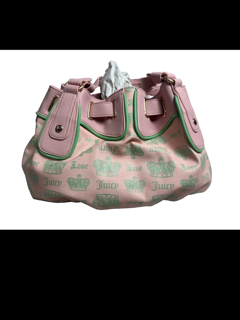 Juicy Couture Pink and Mint Crown Print Shoulder Bag
